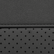 Laguna leather with perforated inserts – Black with embossed SRT<sup>®</sup> or Trackhawk<sup>TM</sup> logo and Tungsten accent stitching