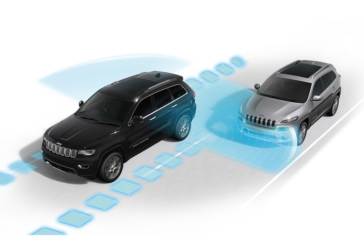 Black and silver 2020 Jeep Grand Cherokee showcasing its advanced safety features.