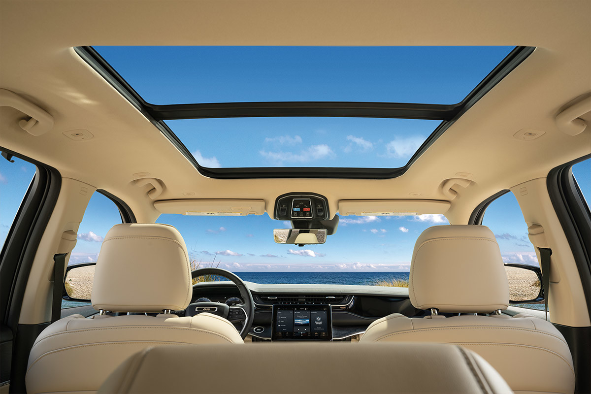Backseat view of the sunroofs inside the All-New 2022 Jeep Grand Cherokee 4xe.