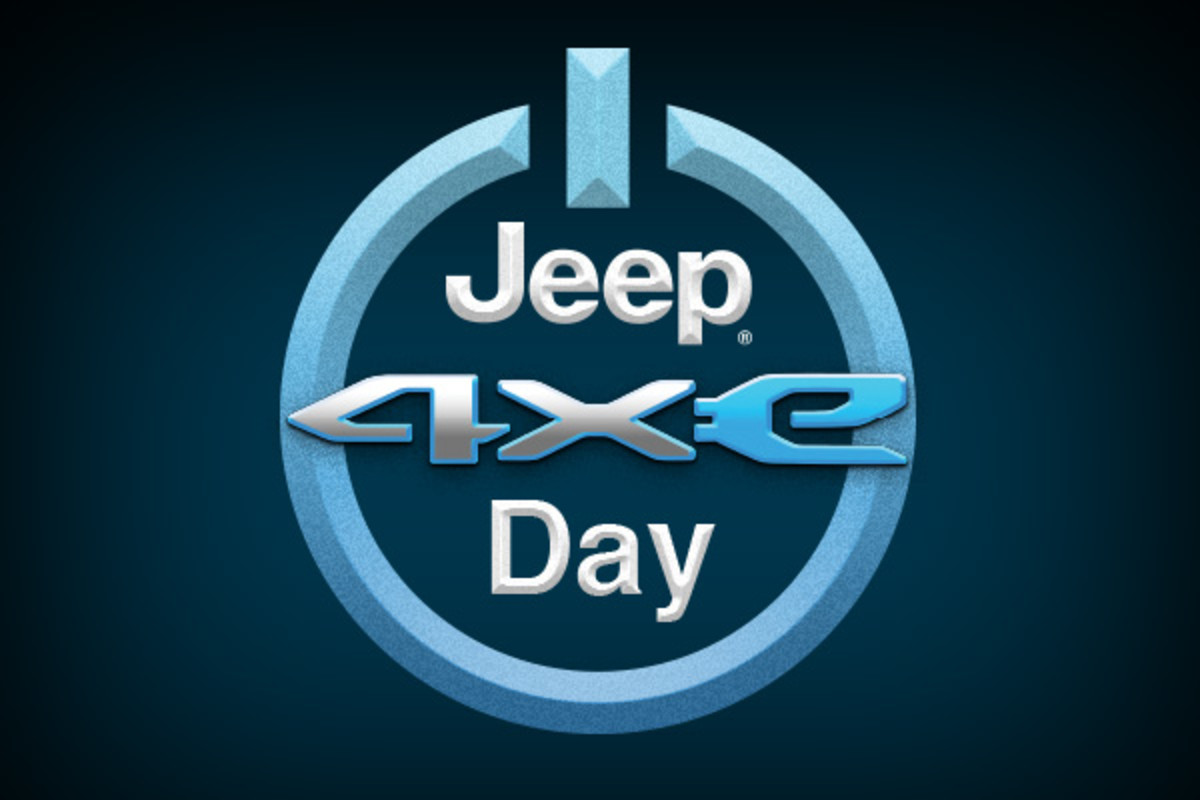 A logo of Jeep 4xe day on a blue background.