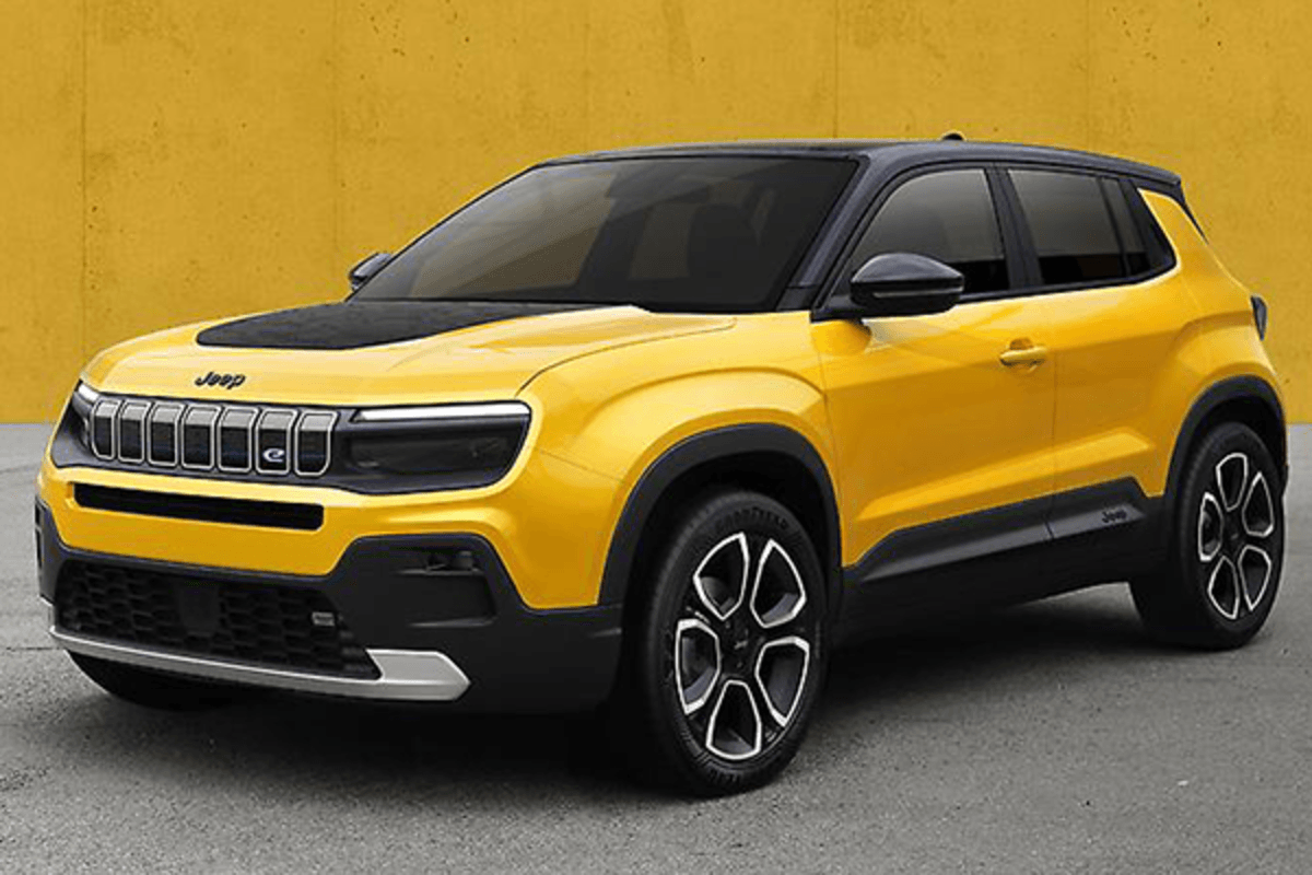 THE FIRST-OF-ITS-KIND FULLY ELECTRIC JEEP<sub>®</sub> Close-up of a yellow electric Jeep SUV