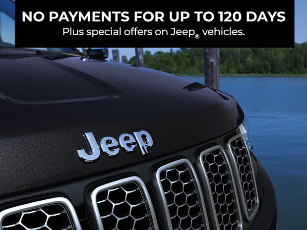 No payments for up to 120 days. Get up to $14,295 in total discounts on select models. The Jeep® badge on the front of a black Jeep® Cherokee.