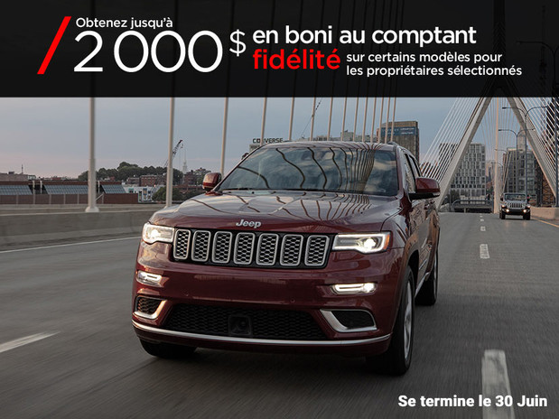 Obtenez jusqu'à 2 000 $ en boni au comptant fidélité sur certains modèles pour les propriétaires sélectionnés. Se termine le 30 juin.
