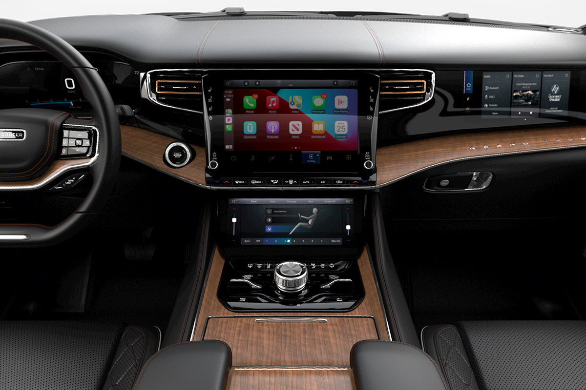 Close up of the Uconnect 5 NAV on a 12 inch touchscreen.