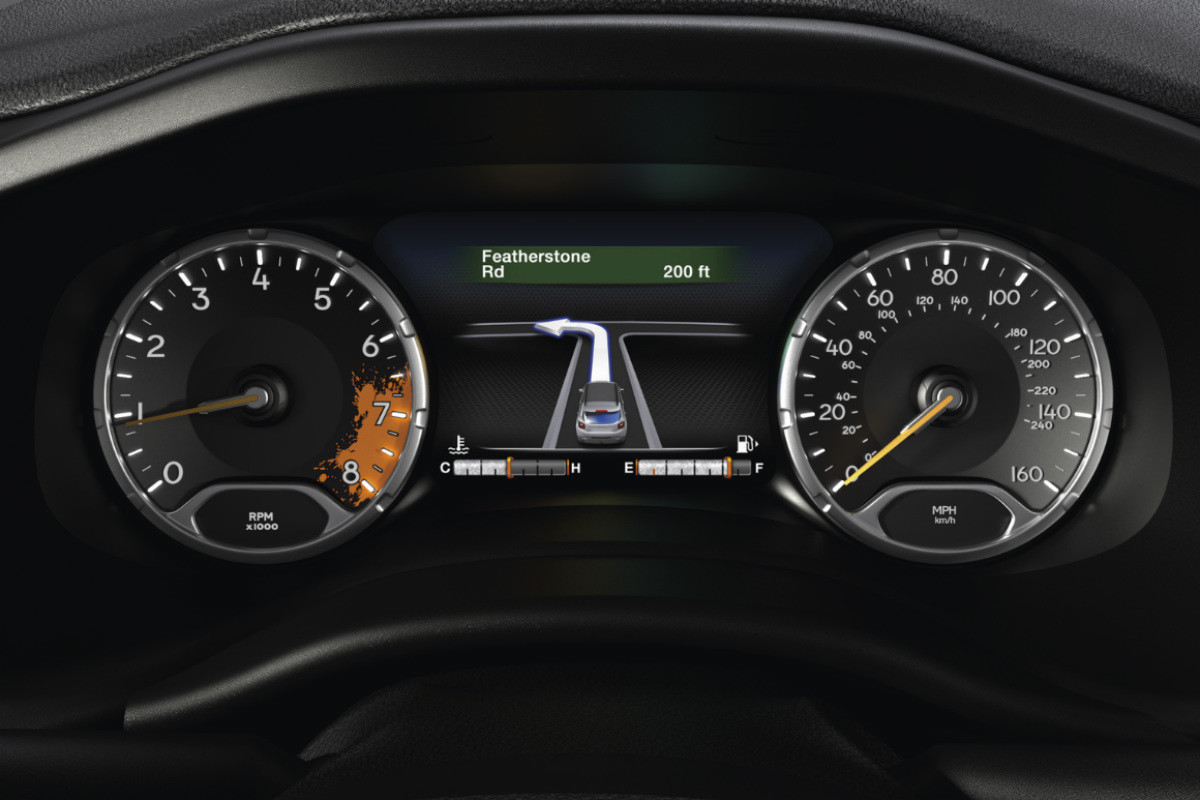 Écran intégré au groupe d’instruments de l’habitacle du Jeep Renegade 2019