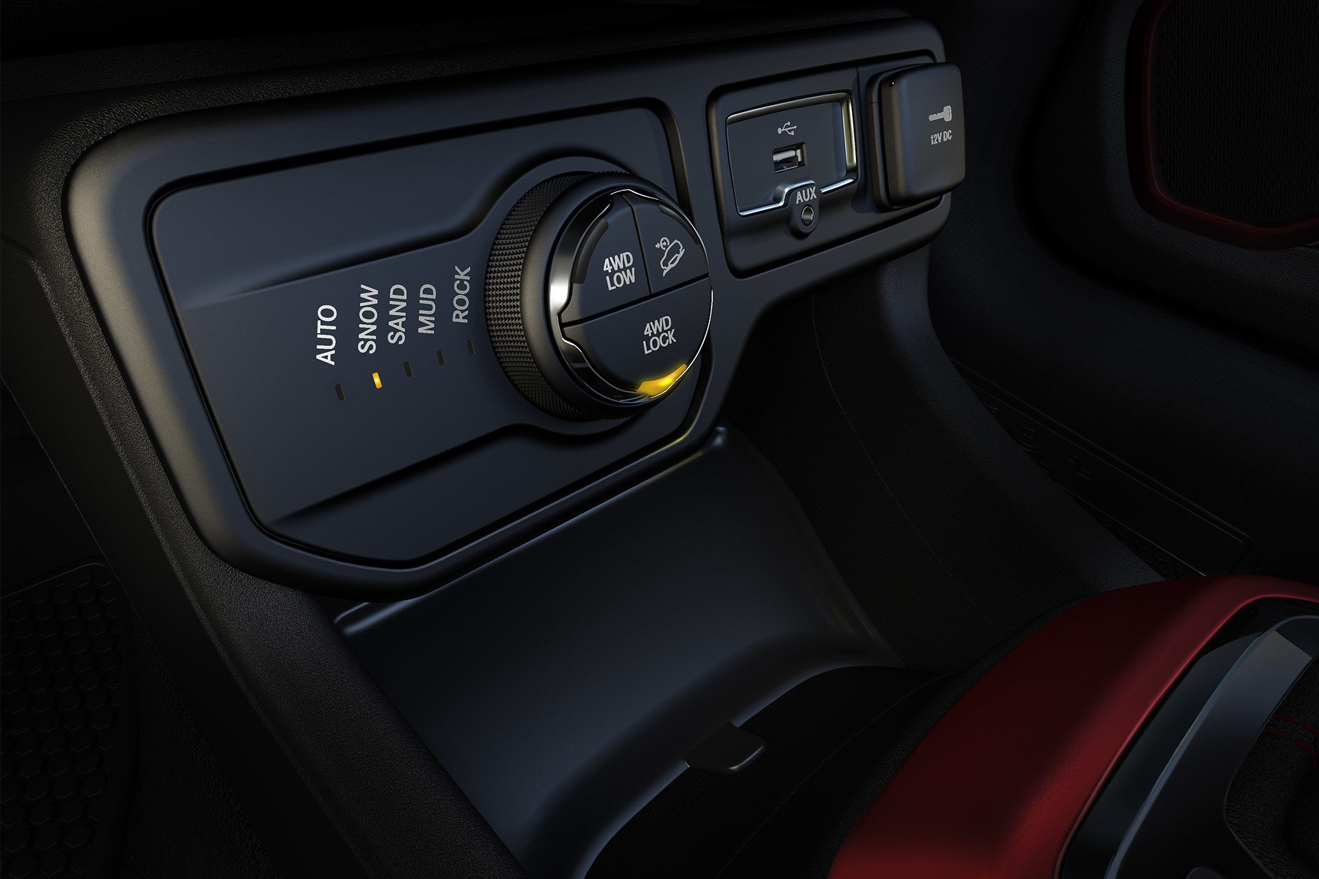 Close-up view of 2020 Jeep Renegade driver mode selector
