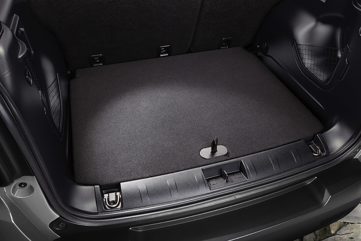 Rear door of the Jeep Renegade open to reveal the rear cargo space.