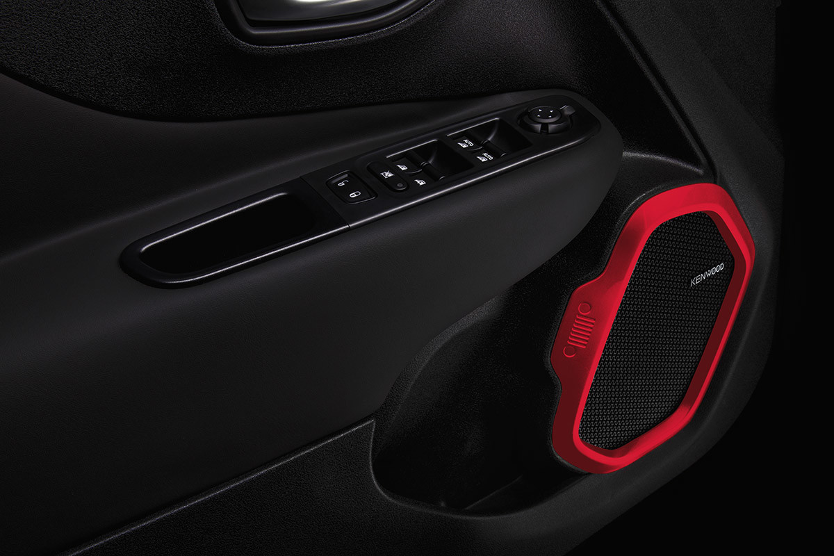 Close-up of the Kenwood Premium Audio system speaker.