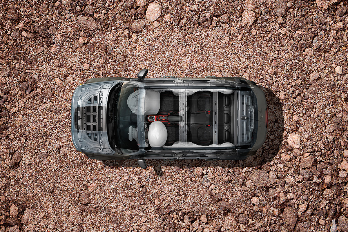 Birds eye view of the safety features in a 2022 Jeep Renegade.