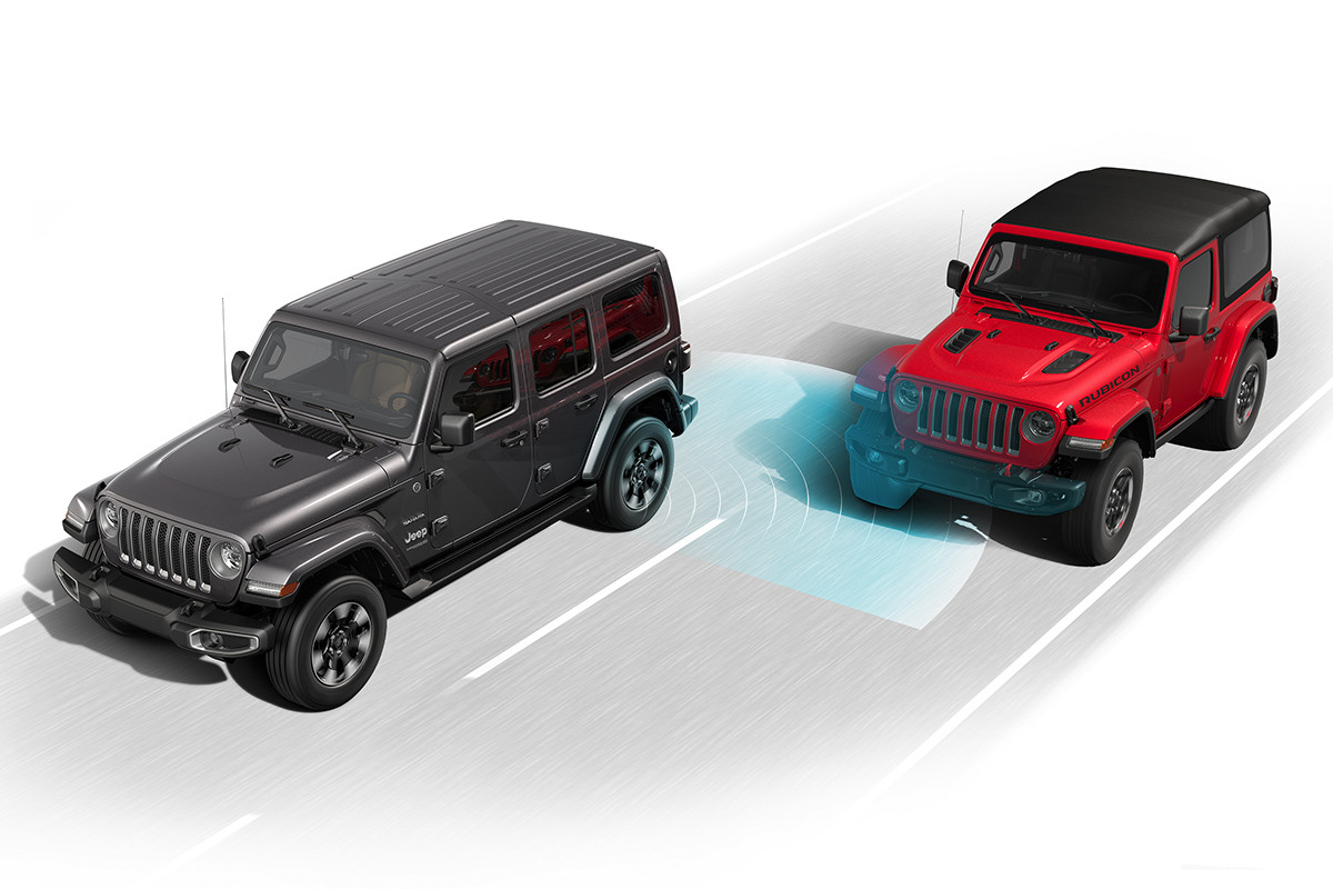 Extérieur du Jeep Wrangler 2019 montrant les dispositifs de sécurité active