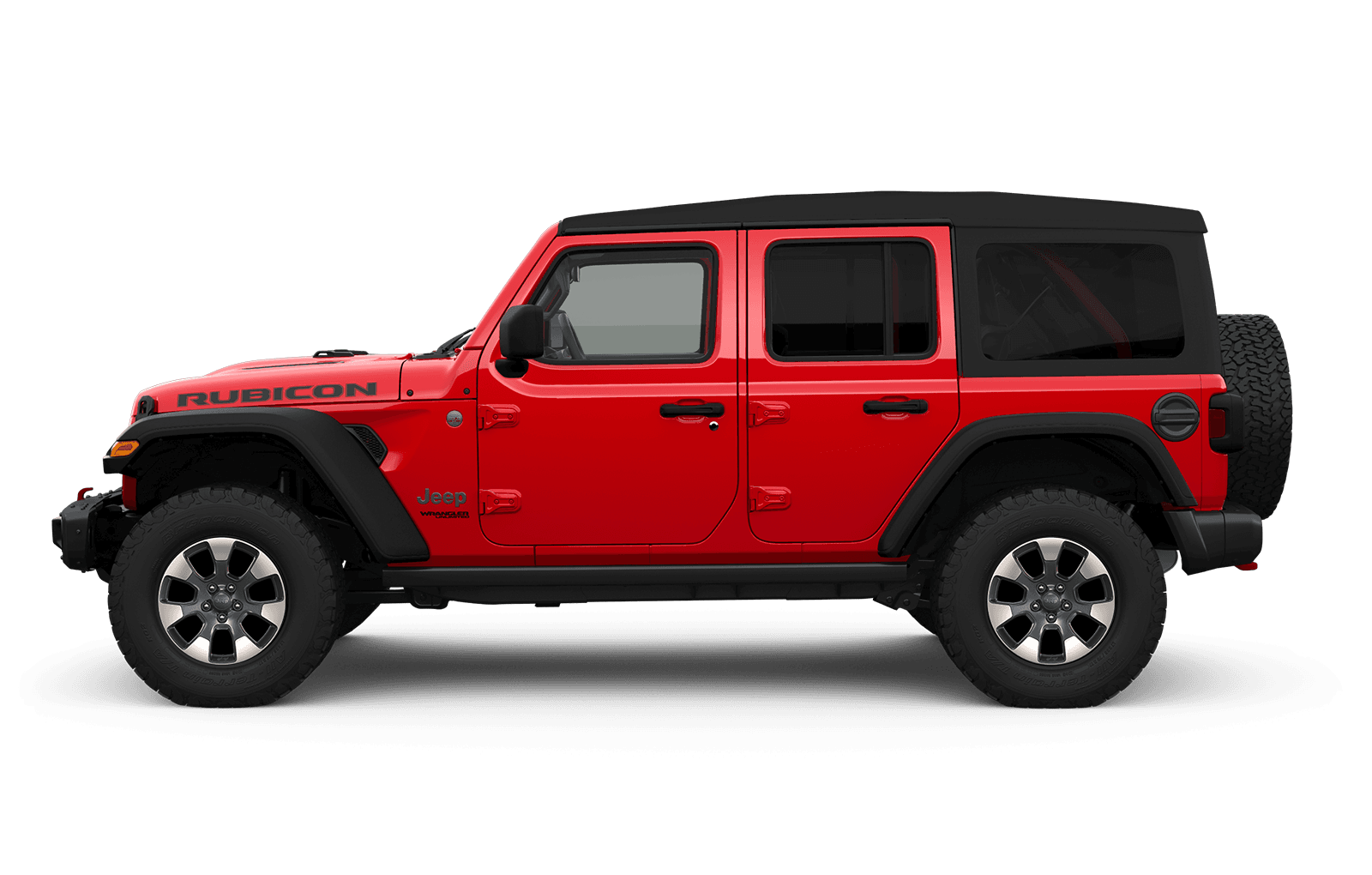 Vue latérale du Jeep Wrangler 2019 équipé de roues de 18 po en aluminium avec garnitures gris tech