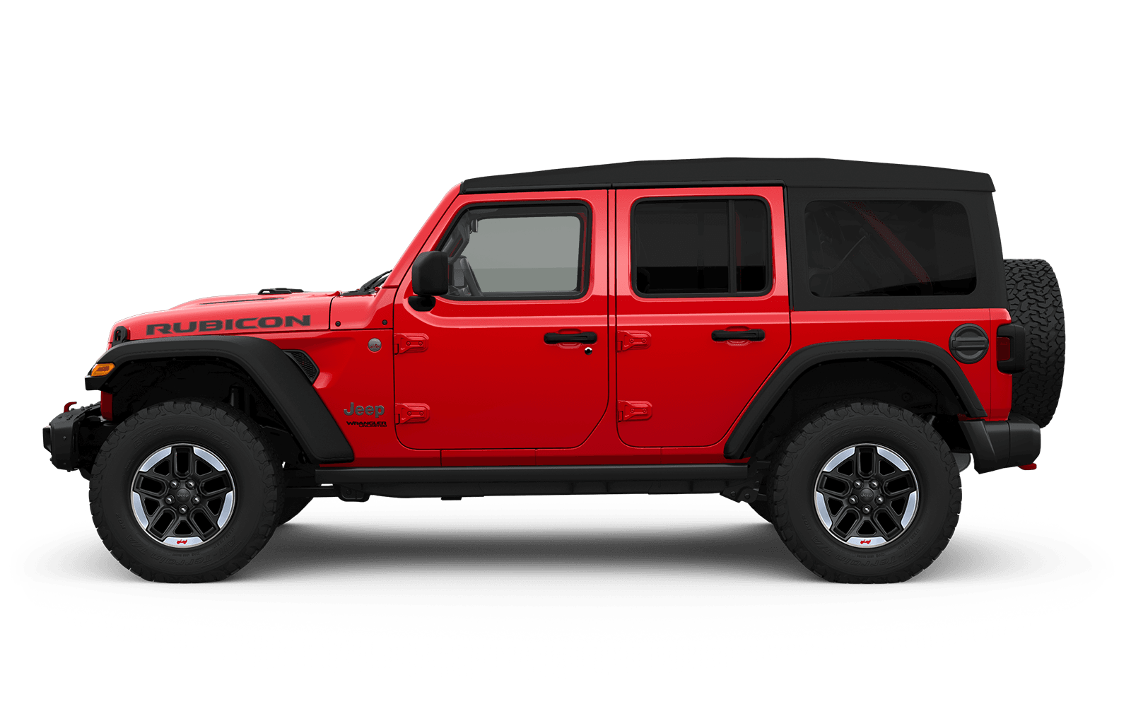 Vue latérale du Jeep Wrangler 2019 équipé de roues de 17 po en aluminium noir avec contour poli