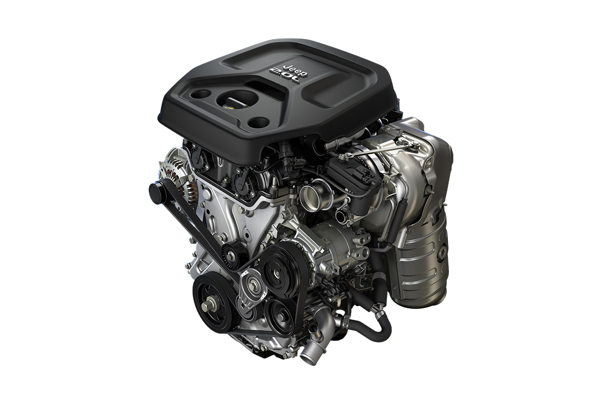 Vue d’ensemble du moteur turbo de 2 L à 4 cylindres en ligne, DACT et injection directe de carburant avec technologie eTorque du Jeep Wrangler 2020