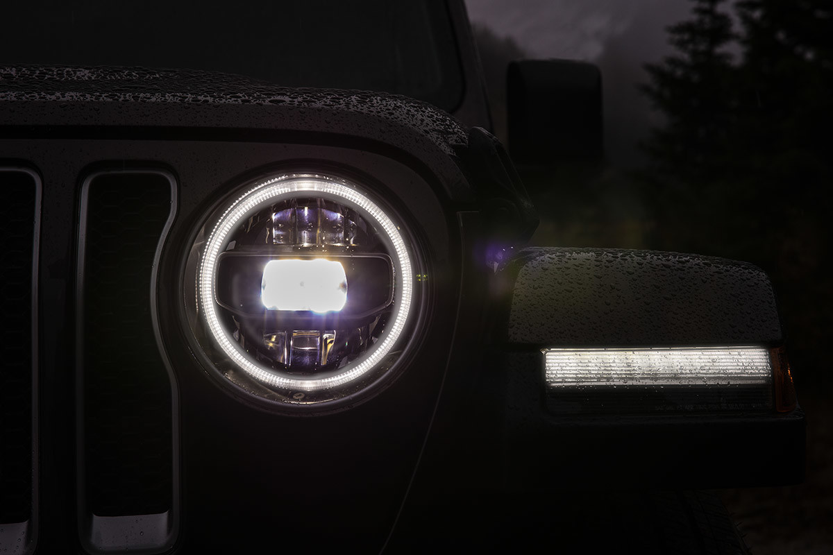 A premium LED Headlamp on the 2021 Jeep Wrangler.