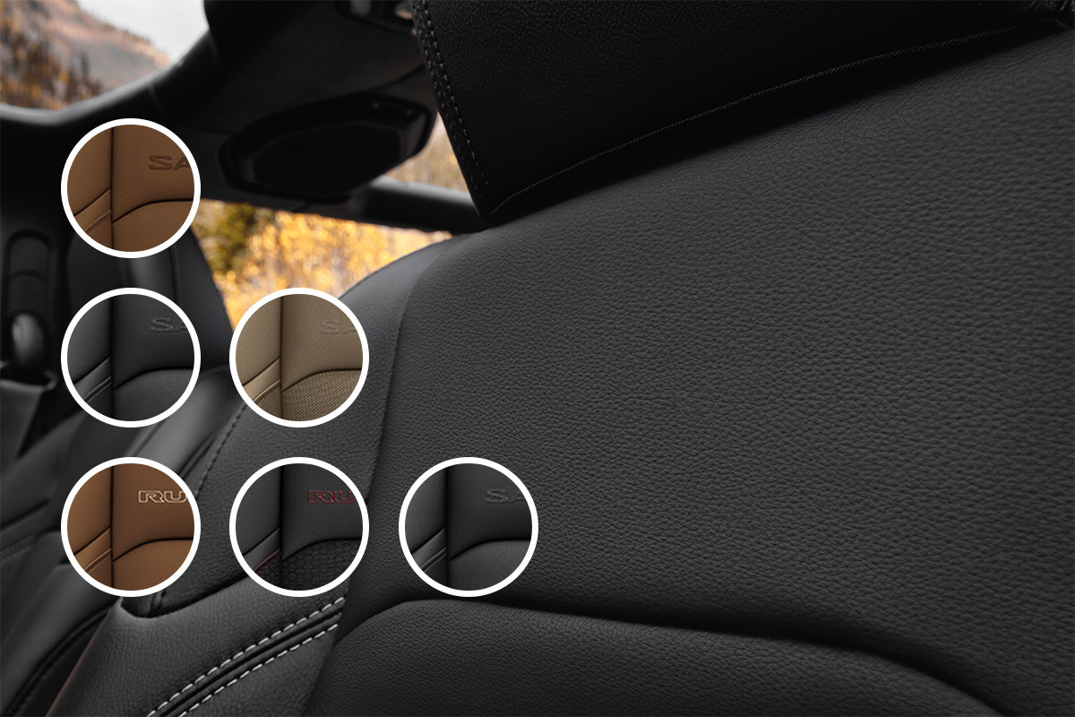 Adventurous to the Core Close up of a leather-faced seat.