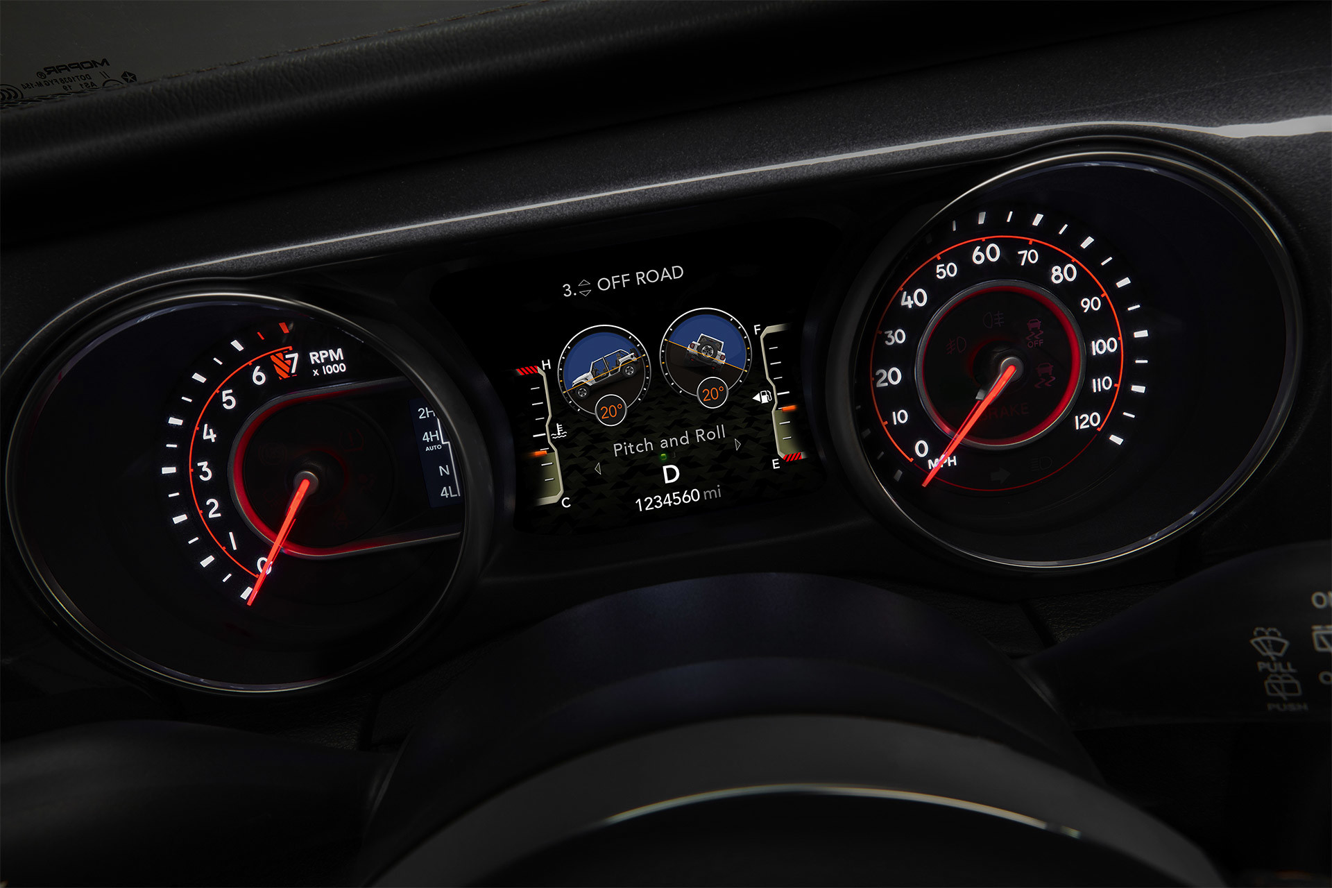 Close up of Jeep Wrangler Rubicon 392 driver digital display.