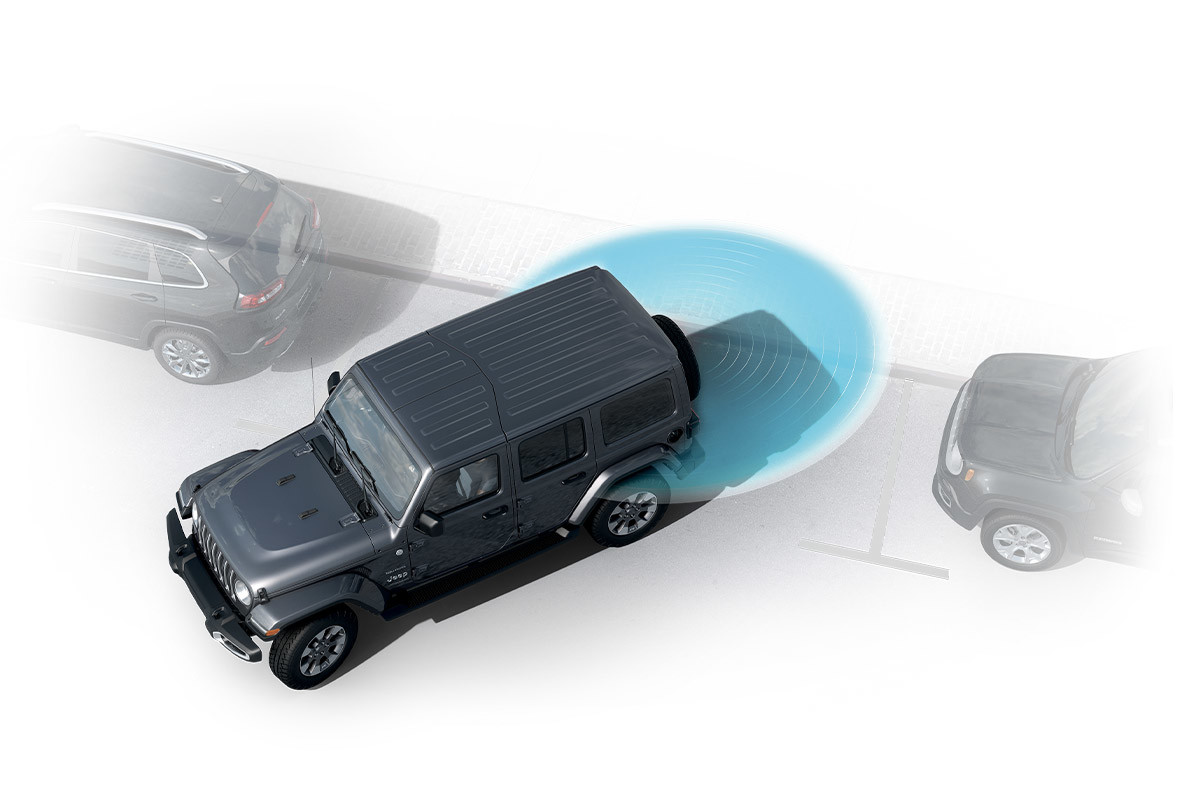 The 2022 Jeep Wrangler highlighting the advanced parking assistance
