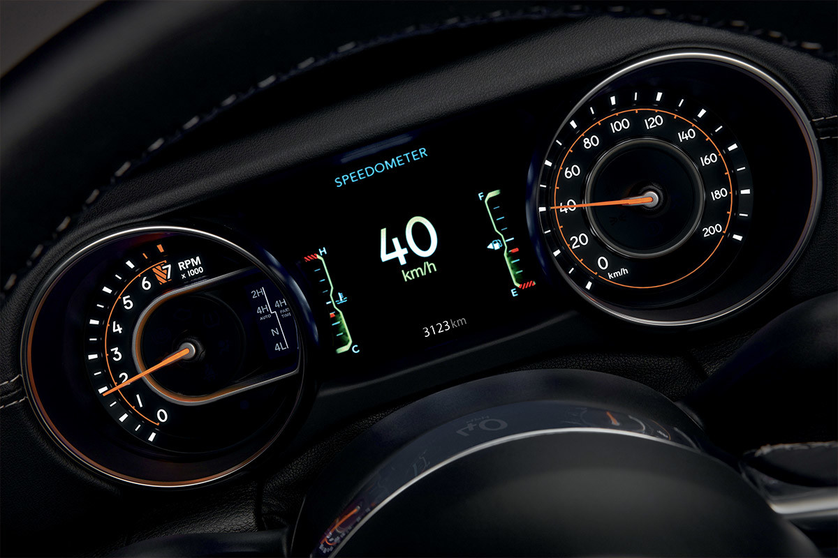 7 inch display cluster of the 2022 Jeep Wrangler.