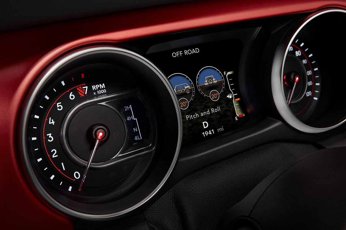 Jeep Wrangler close-up view of technology features.