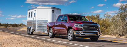 2019 Ram 1500 red truck best in class V8 towing