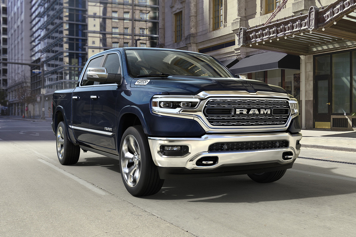 2019 Ram 1500 Limited blue exterior in city