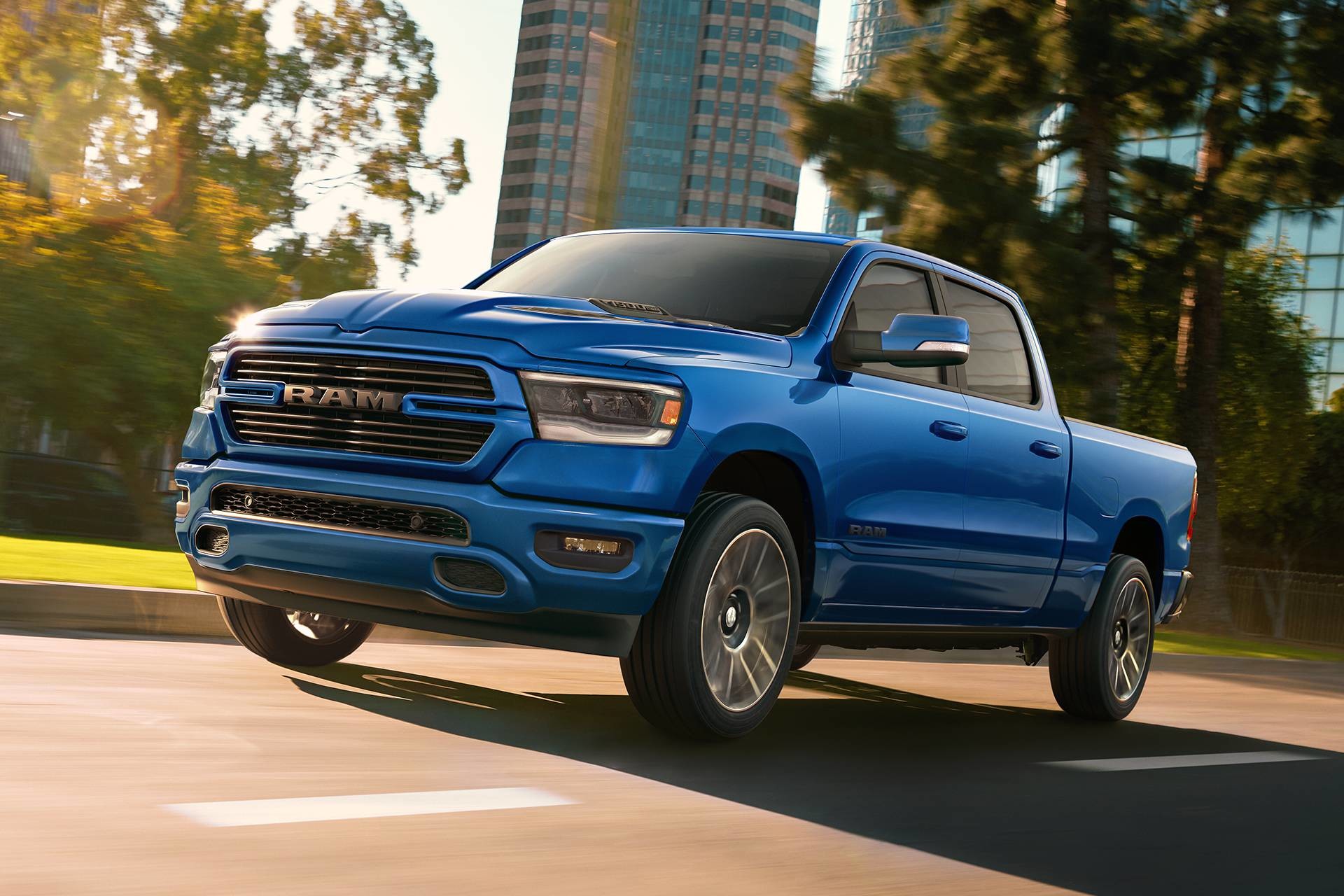 2019 Ram 1500 blue active aerodynamic features in city