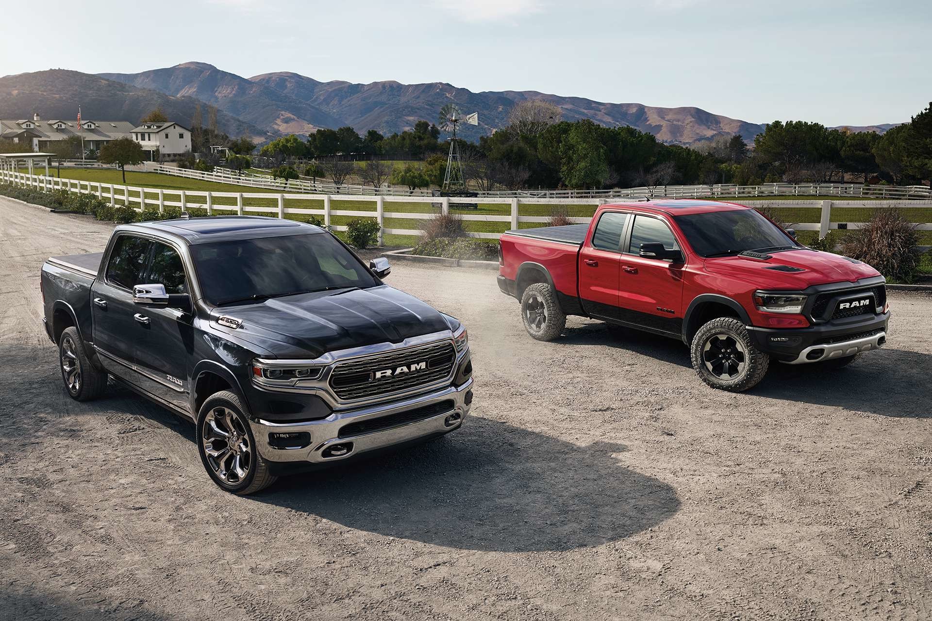 2019 Ram 1500 all new black and red trucks outside