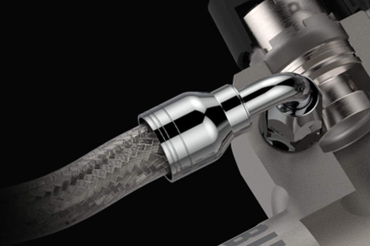 Close-up view of the Bilstein high-pressure hose.