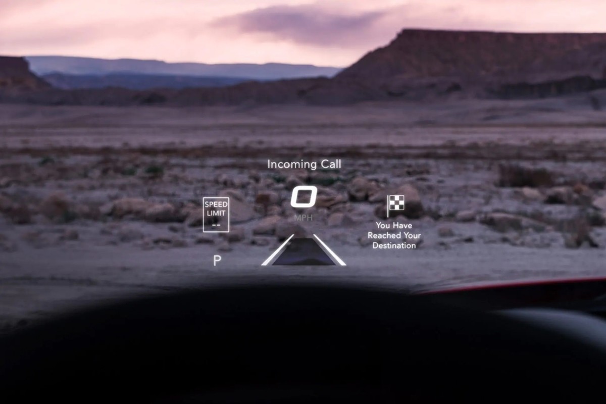 2021 Ram 1500 DT with heads up display turned on in the desert.