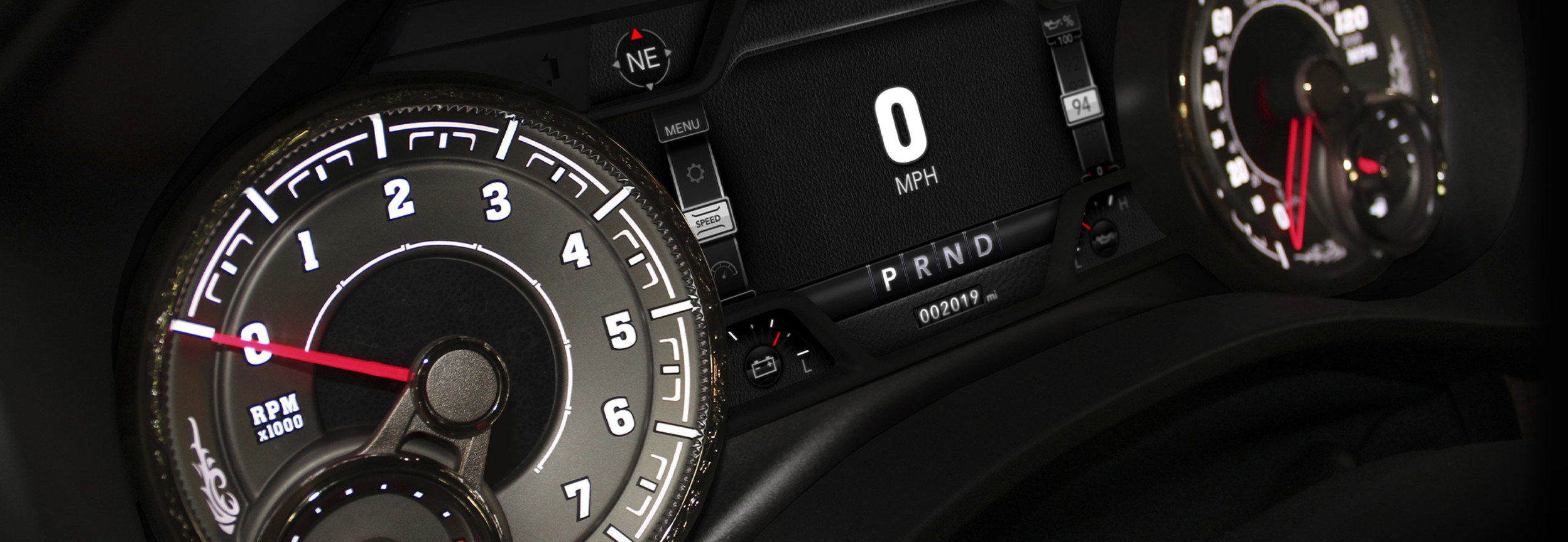 Close up of configurable in-cluster display of the 2022 Ram 1500