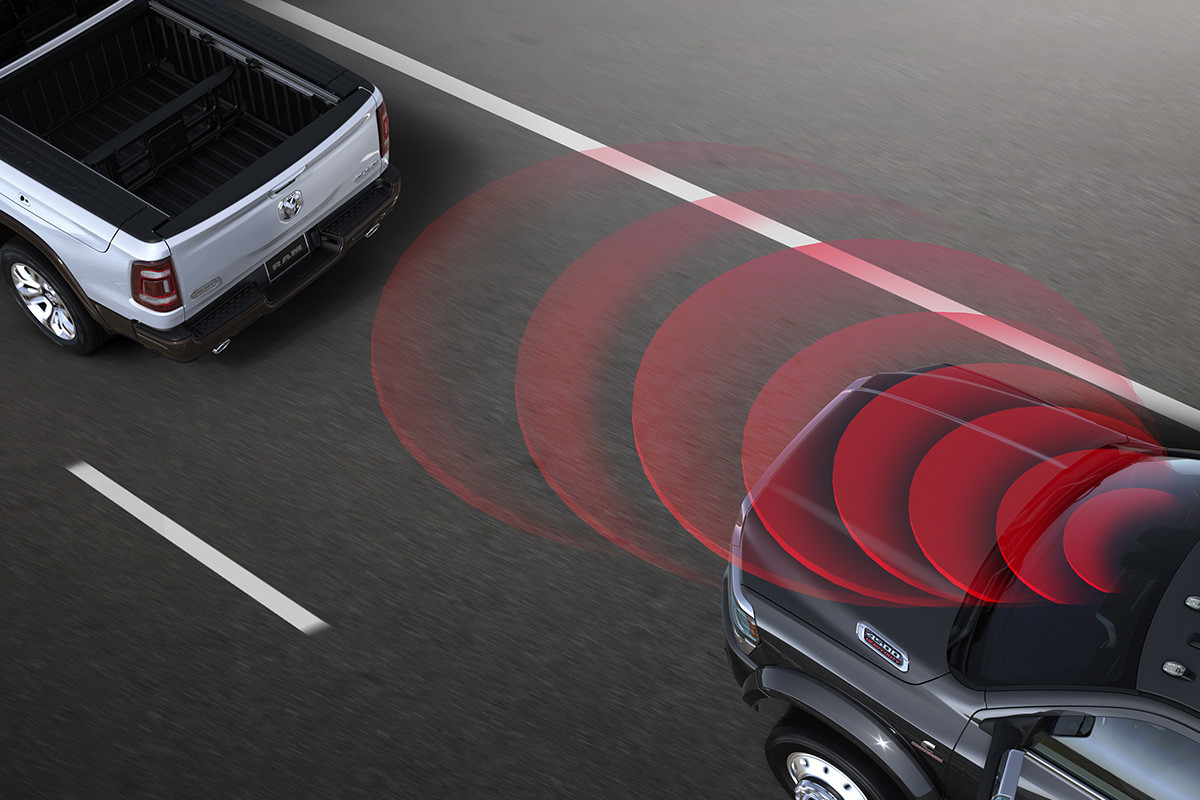 Birds eye view of the new 2019 Ram 2500 highlighting adaptive cruise control feature