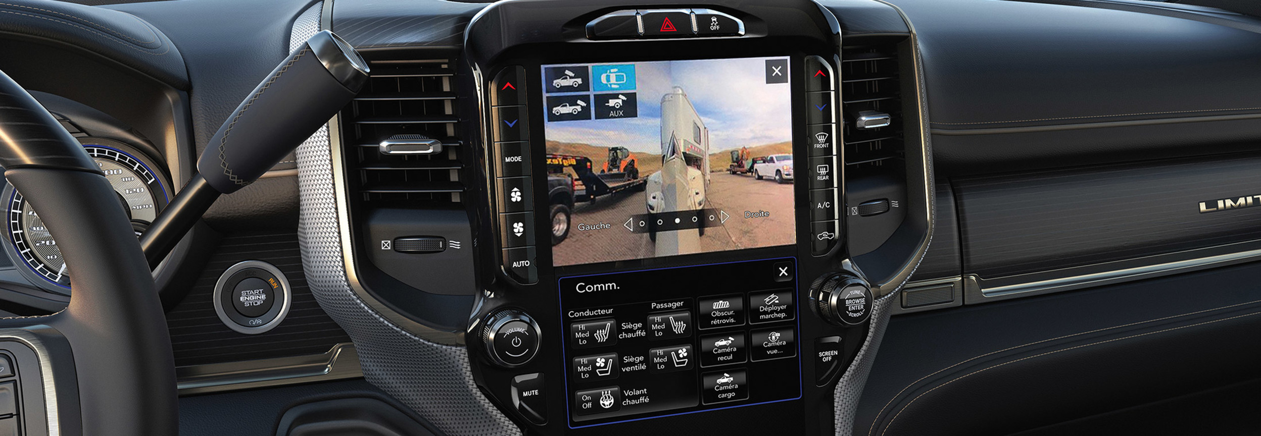 Interior view of a RAM 2500 including the display for the rear view camera technology