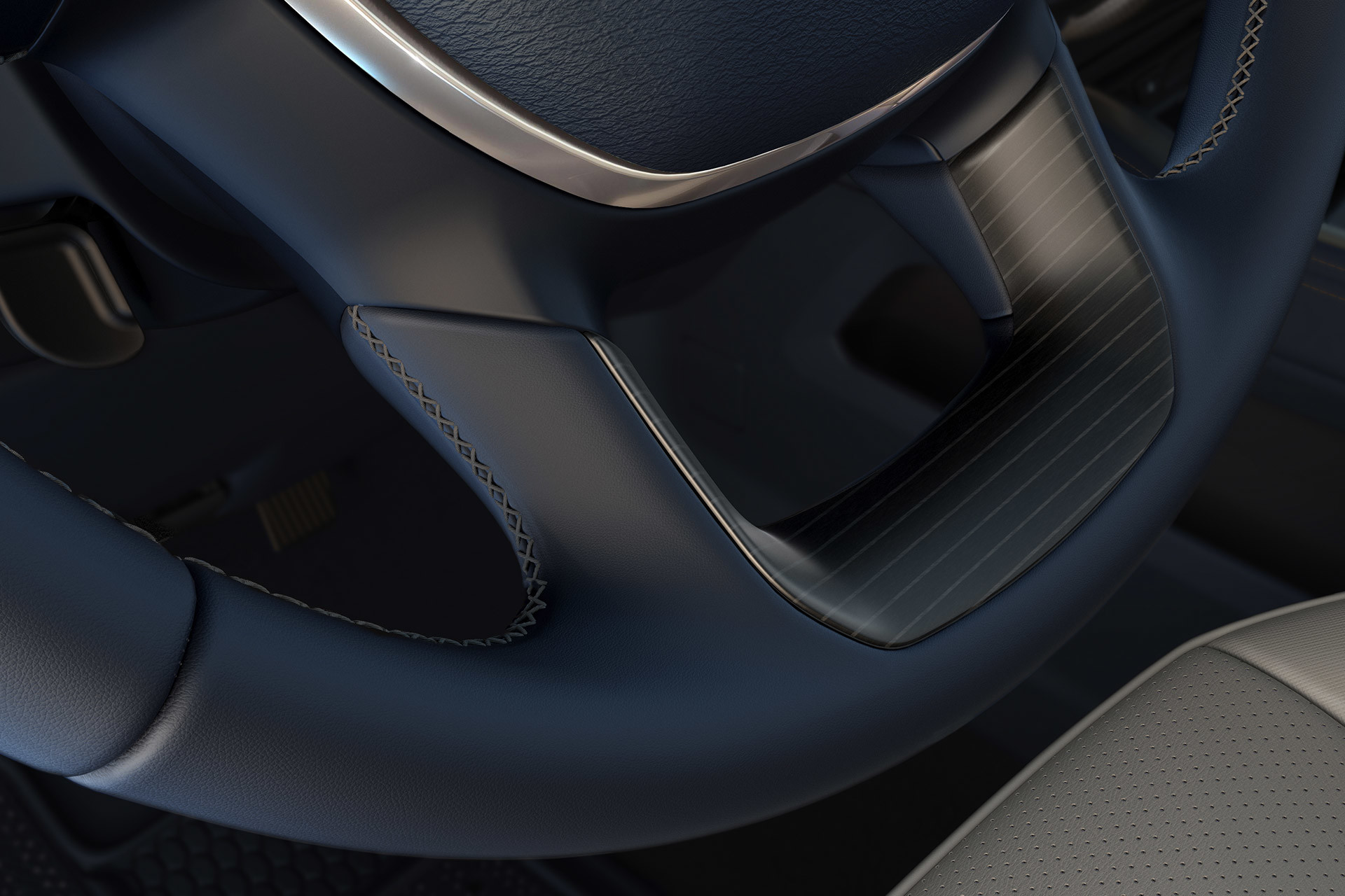 Leather wrapped steering wheel of the 2020 Ram 2500