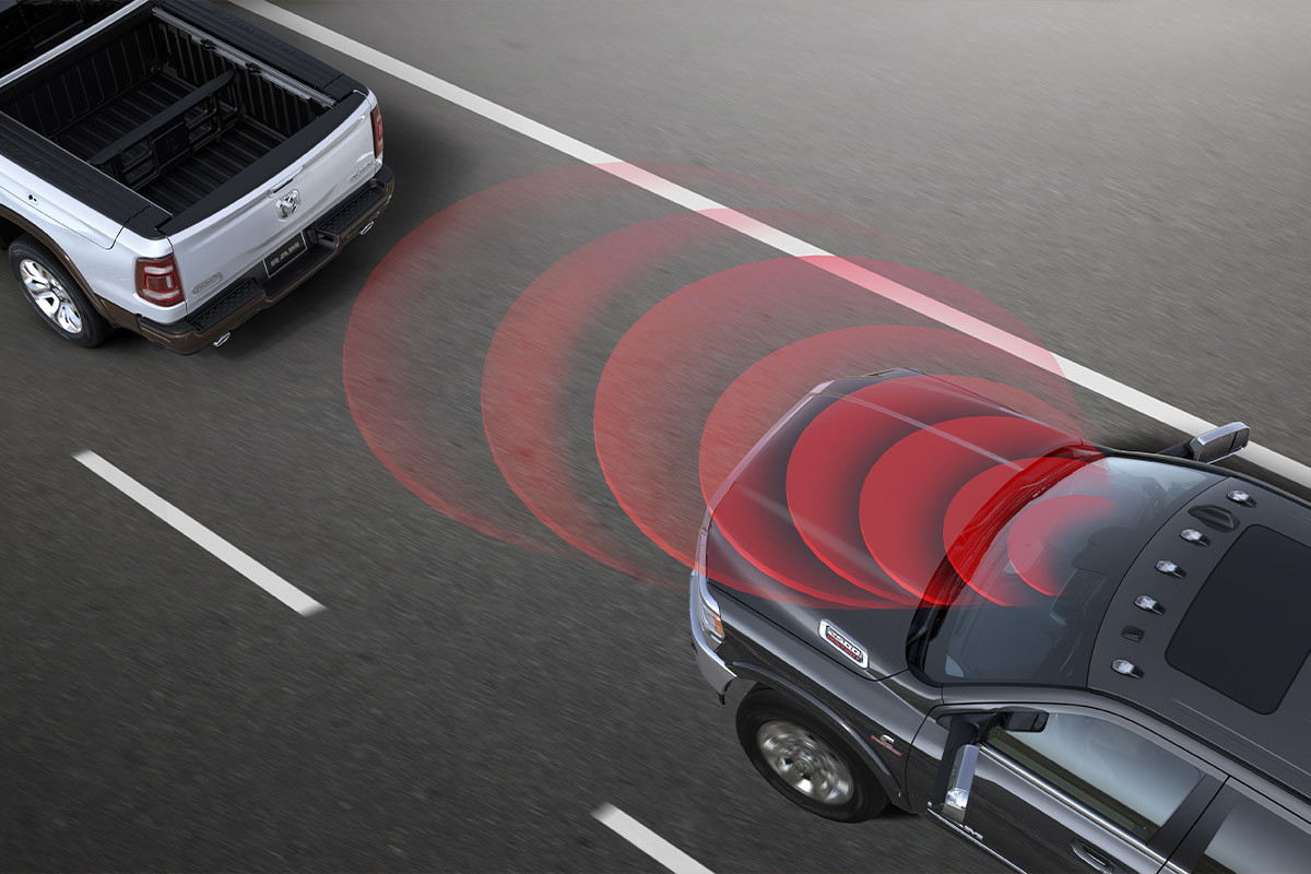 The Forward Collision Warning system of a 2022 Ram 2500.