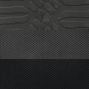 Vinyle avec empiècements en tissu en relief qui représentent le motif de la bande de roulement des pneus – noir et gris diesel avec coutures contrastantes de couleur gris ardoise clair et logo Power Wagon<sup>MD</sup> brodé