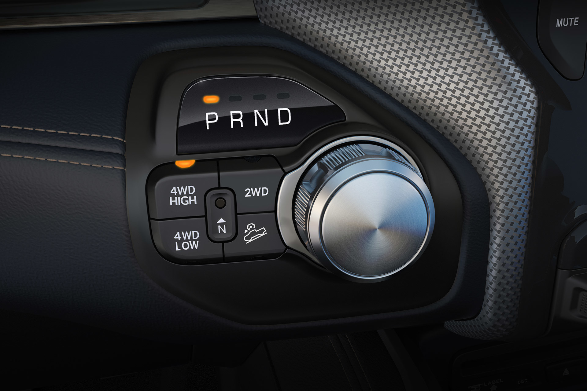 Silver rotary dial on a 2020 Ram 3500.