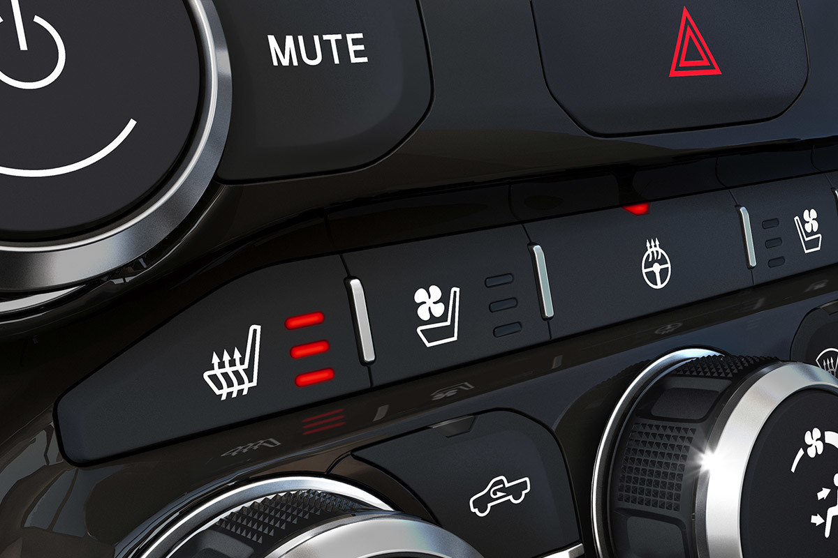 A close-up of the dual-zone automatic temperature control available in the 2021 Ram 3500.