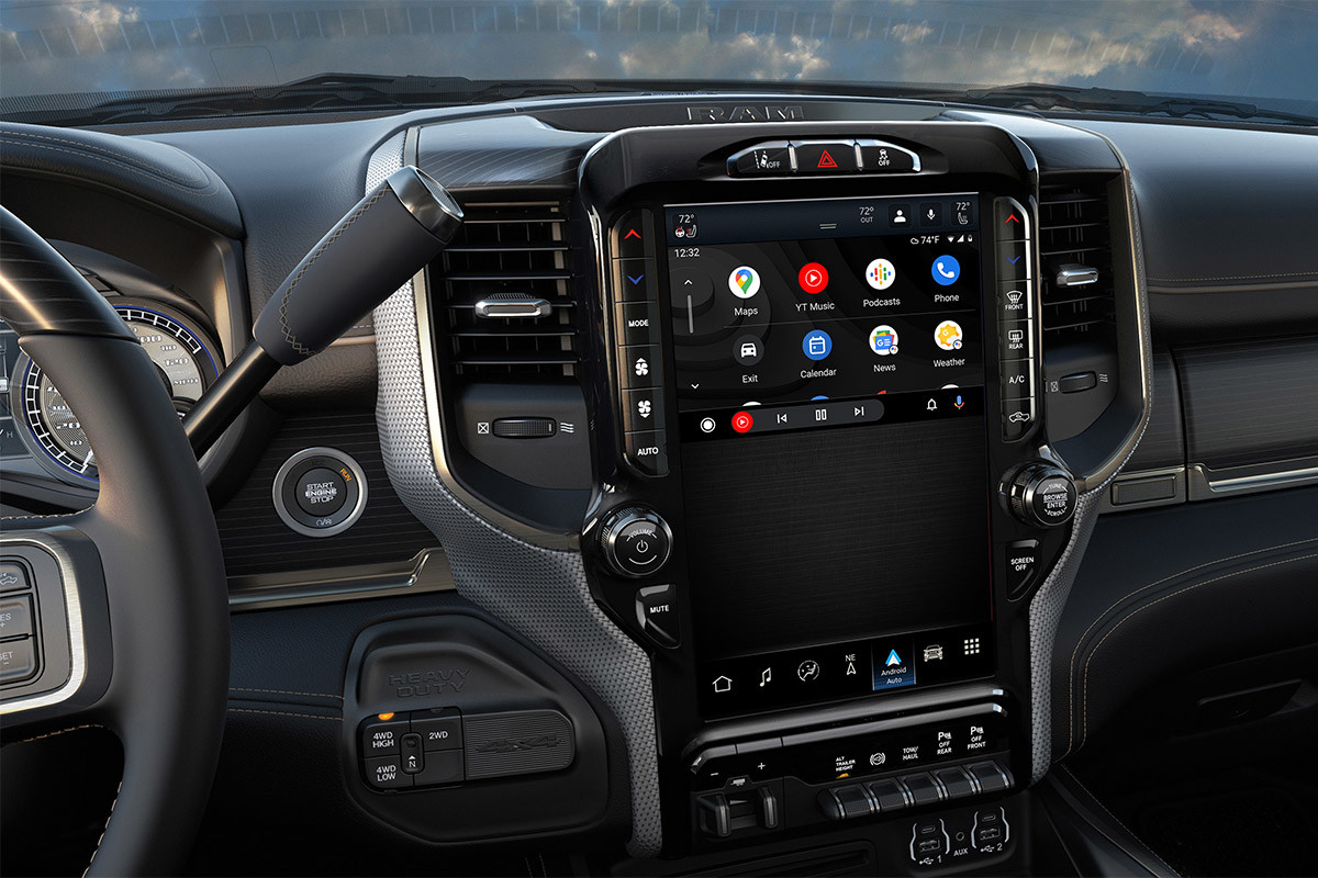 Close up of the Uconnect 5 System menu page of the 2022 Ram 3500