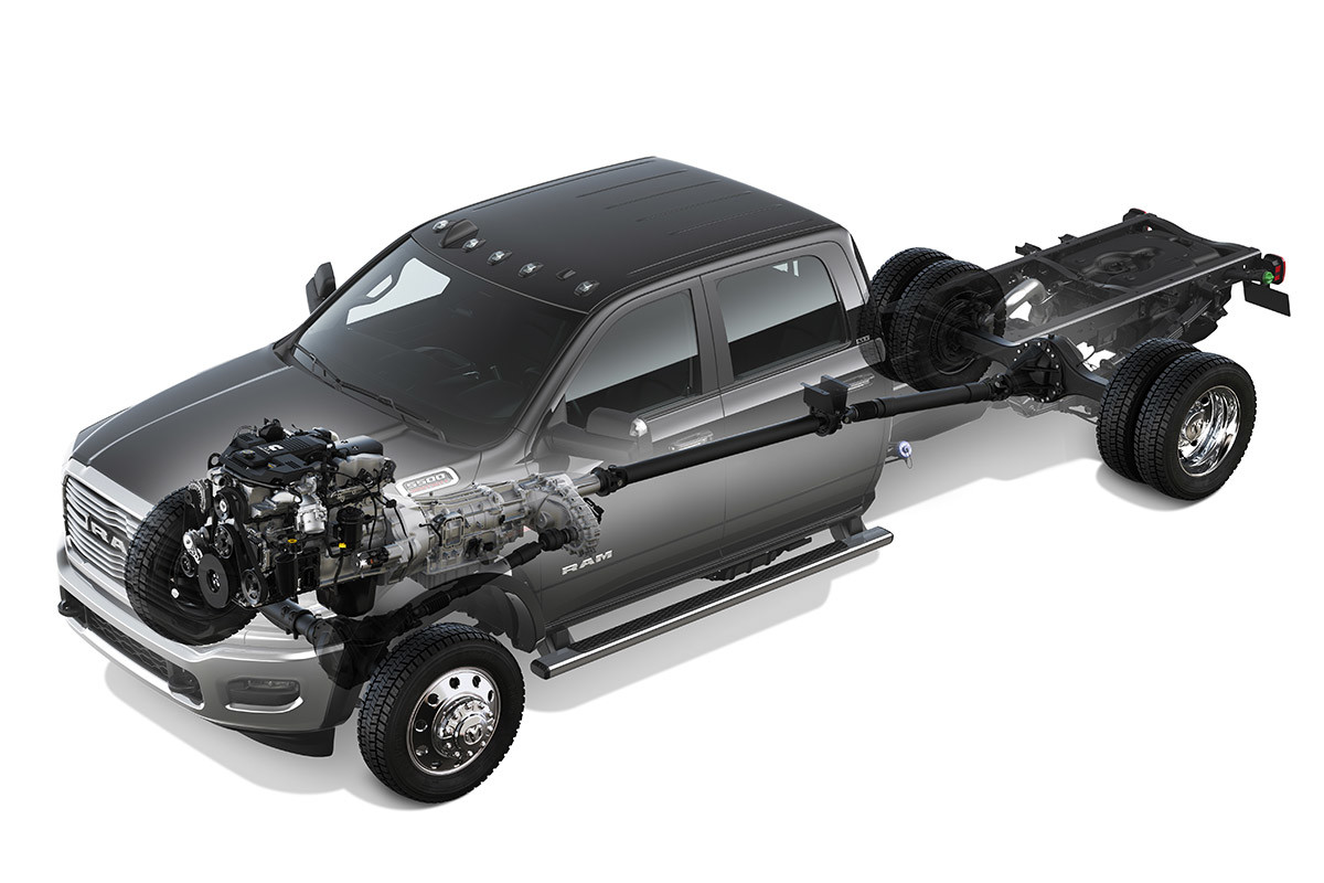 Underskin view of the black 2020 Ram Chassis Cab highlighting Split-shaft capability