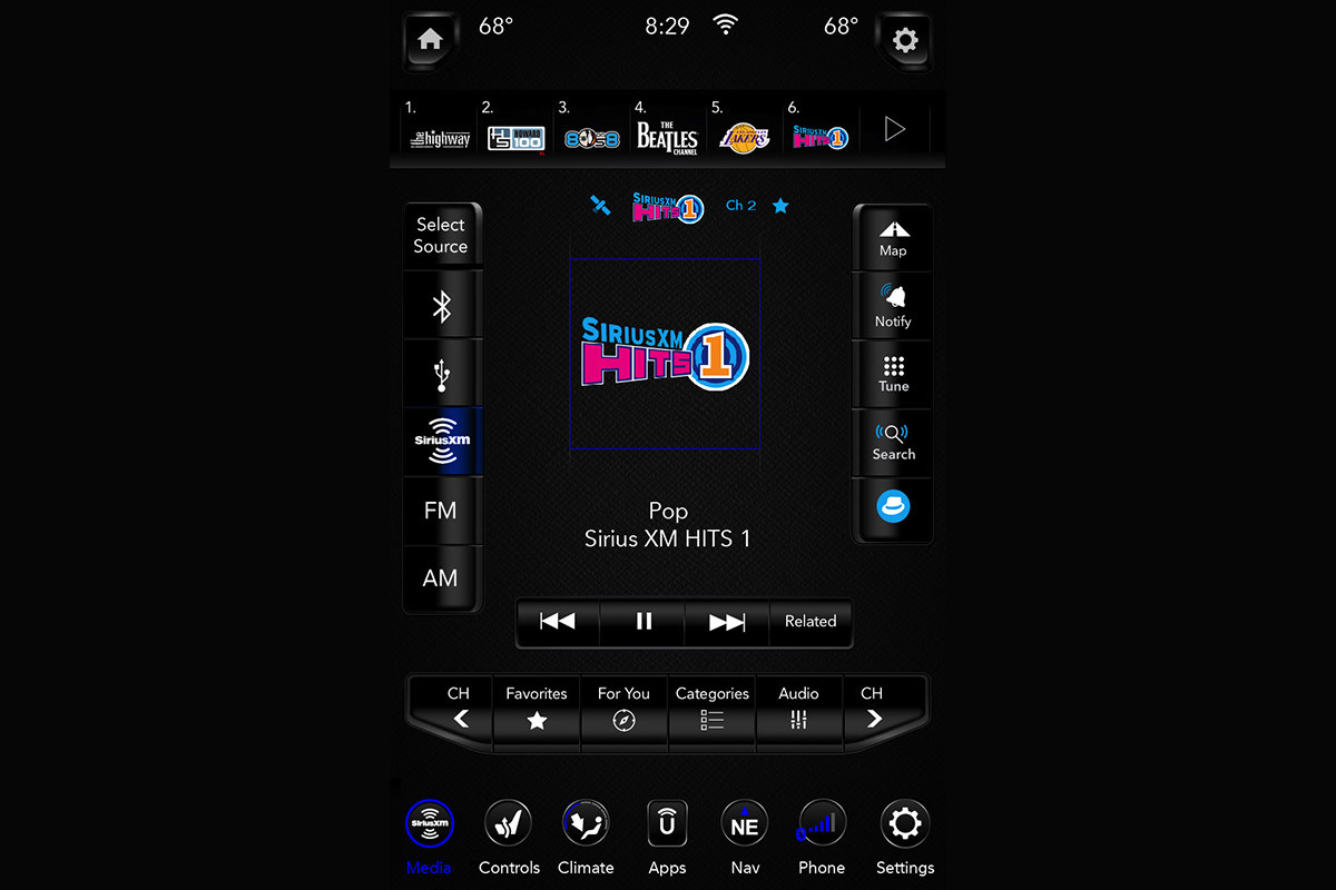 Écran tactile de 12 po du châssis-cabine Ram 2020 affichant SiriusXM