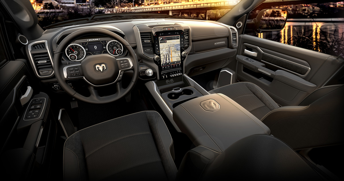 A close-up of a full-colour map displayed on the available Largest-in-Class 12-inch touchscreen inside a 2021 Ram Chassis Cab.