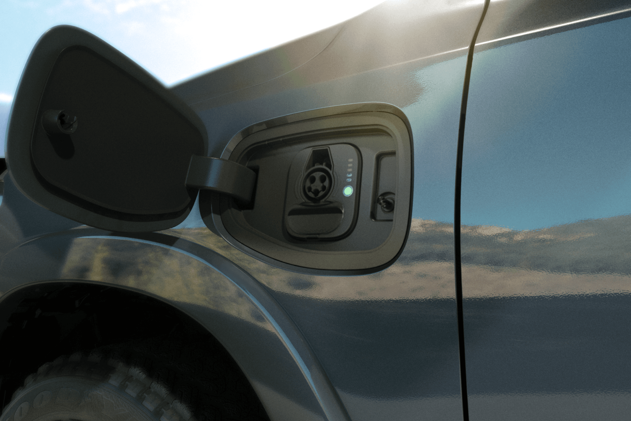 Closeup of the driver’s profile of the Ram Revolution Concept exterior.