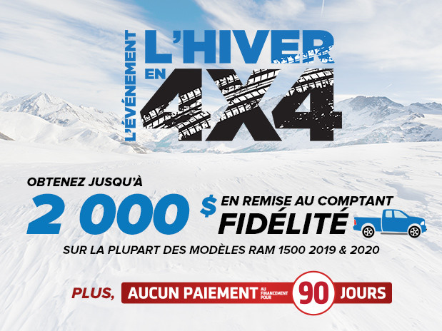Obtenez jusqu’à 2 000$ en remise au comptant fidélité sur la plupart des modèles Ram 1500 2019 & 2020