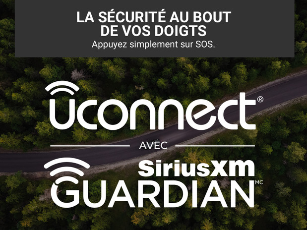 La sécurité au bout de vos doigts. Appuyez simplement sur SOS. Uconnect avec SiriusXM Guardian.