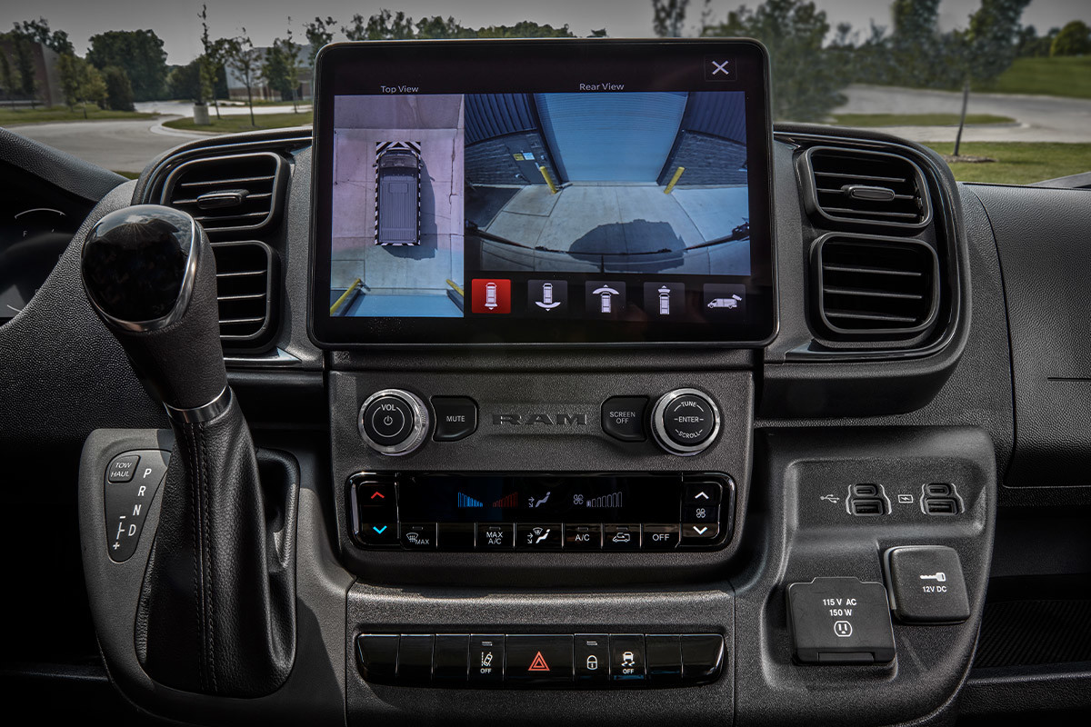 Close-up view of the touchscreen in a 2022 Ram ProMaster