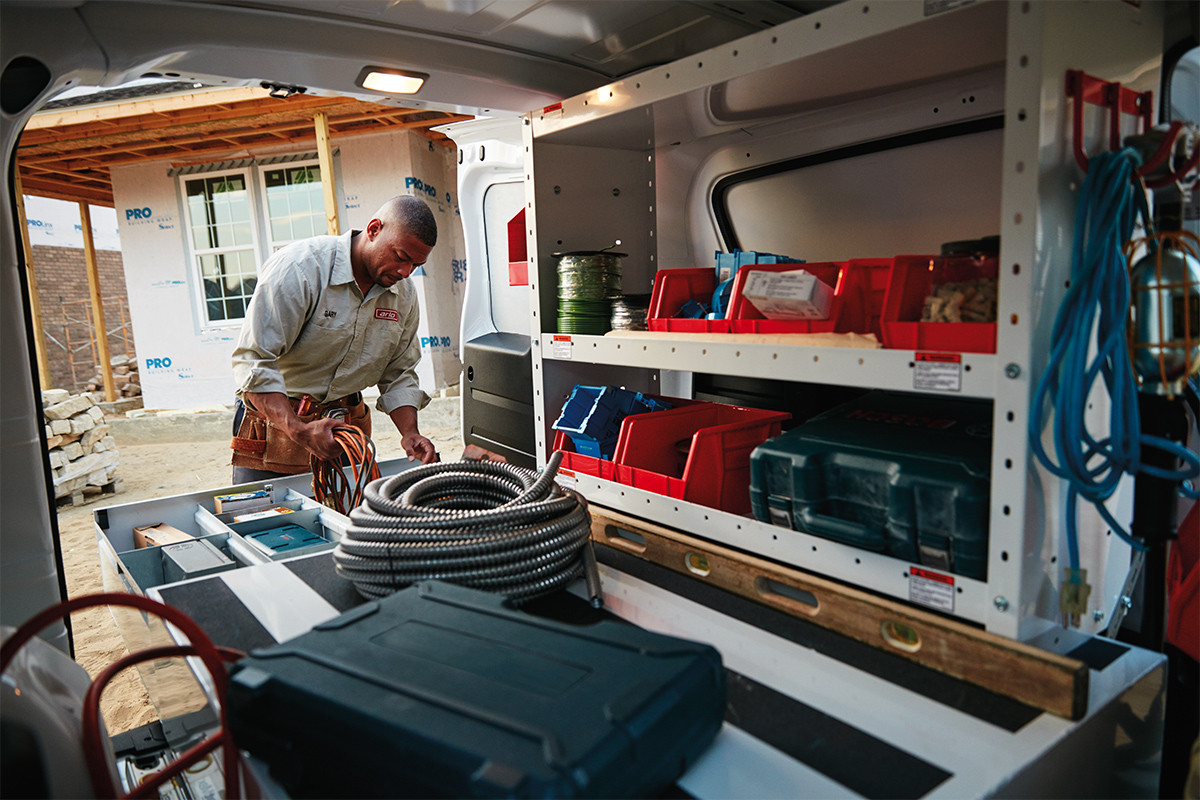 2019 Ram ProMaster City interior view of cargo area being used as a work space