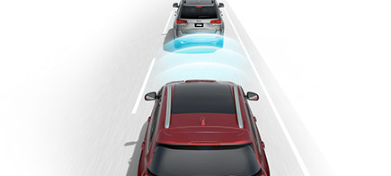 Diagramme montrant la fonction d’alerte de collision avant d’une voiture.