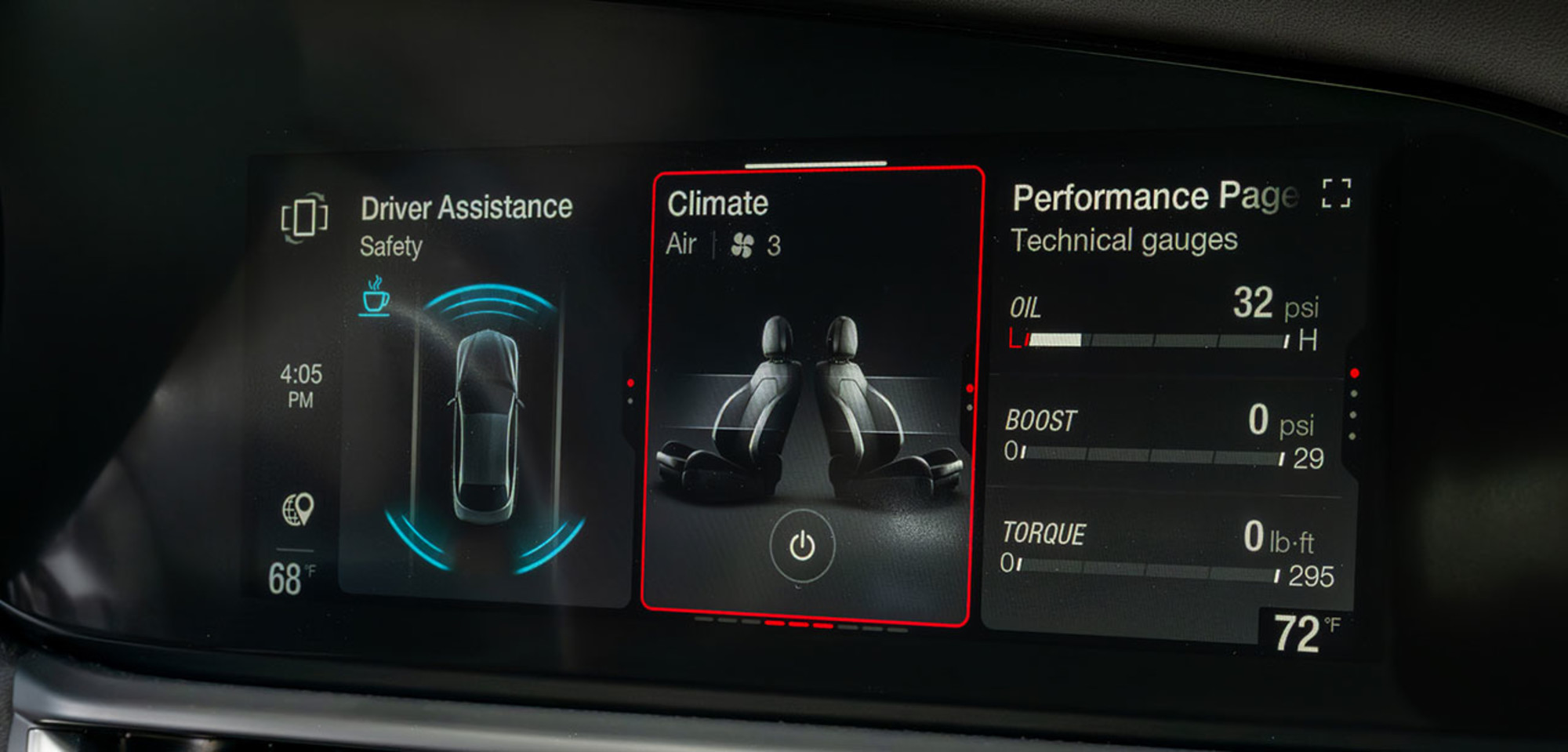 Infotainment display showing driver assistance and dual zone climate control in the 2026 Alfa Romeo Giulia.