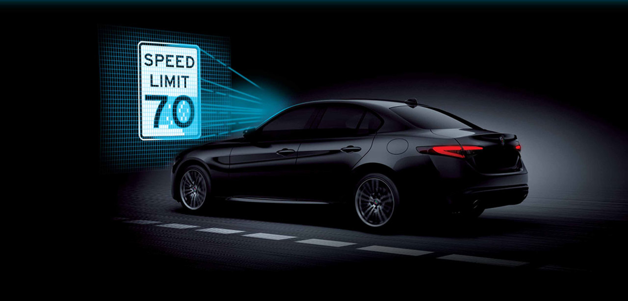 Picture illustrating the Intelligent Speed Assist system in the 2026 Alfa Romeo Giulia.