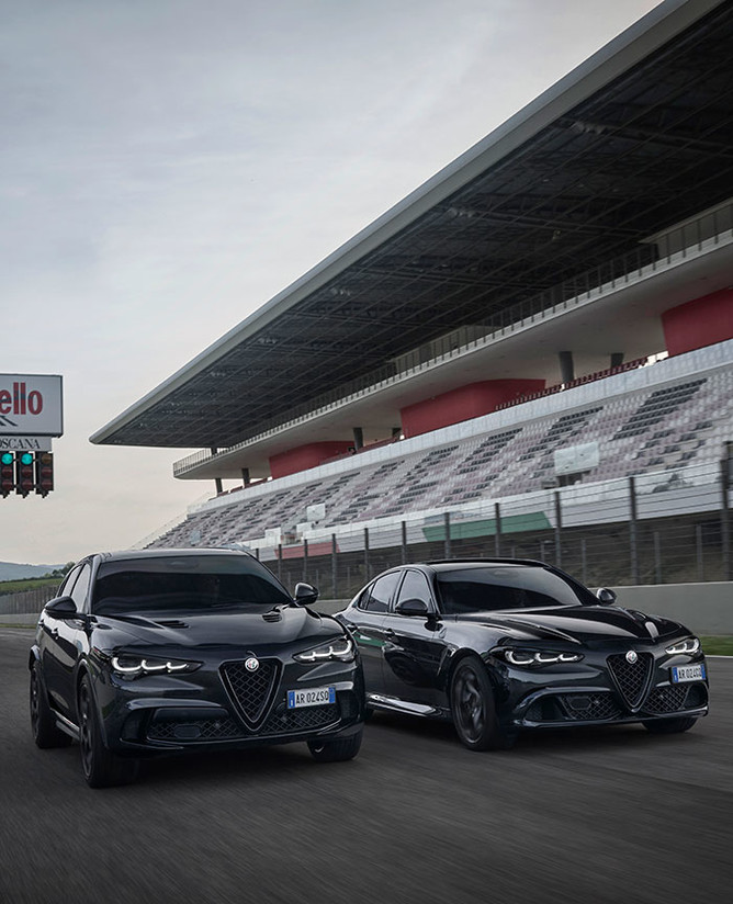 A side view of a 2024 Alfa Romeo Giulia and Stelvio Super Sport.